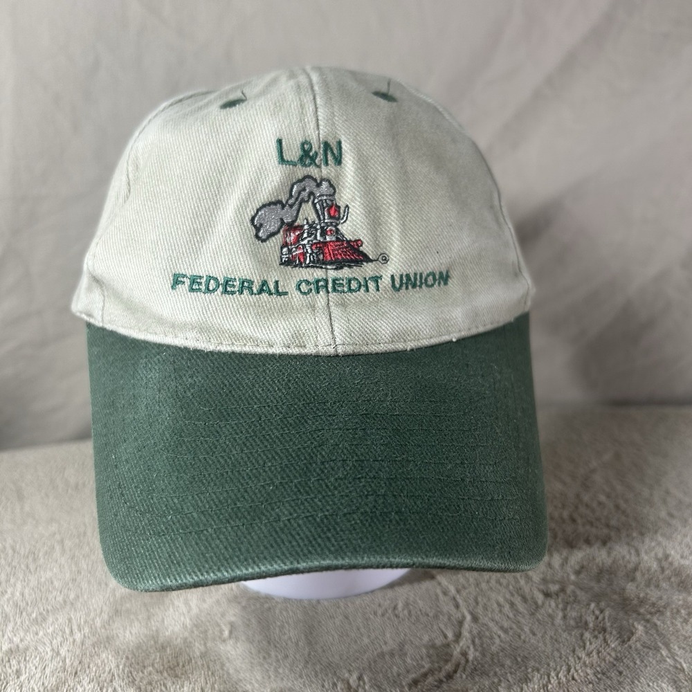 L&N Federal Credit Union Train Baseball Cap Khaki Green Adjustable